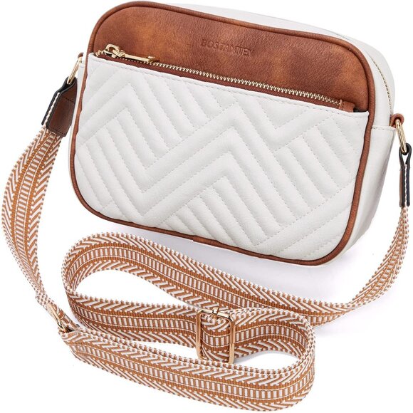 Bostanten Women Beige, Brown PU leather Quilted Crossbody Bags With Wide Strap - Picture 8 of 8